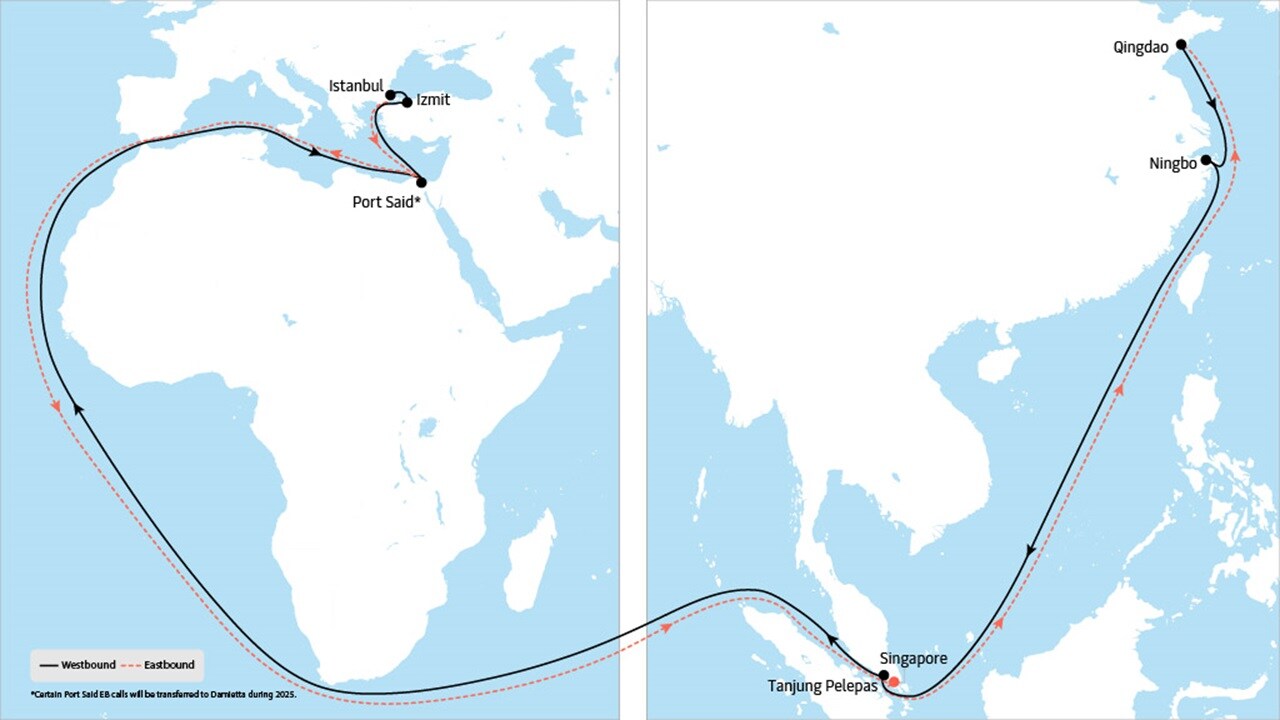AE 15 - Asia to Europe service map