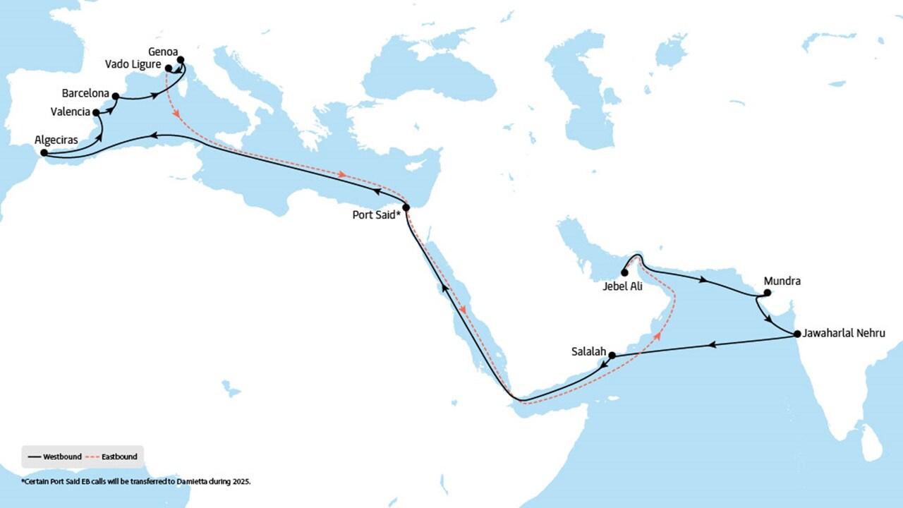 ME 11 - Middle East to Europe service route