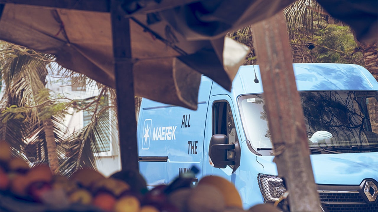 Blue Maersk truck parked in a supermarket