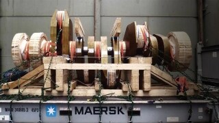A piece of machinery chained on Maersk platform