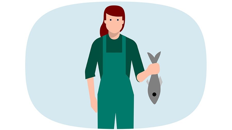 Illustration of a woman holding fish