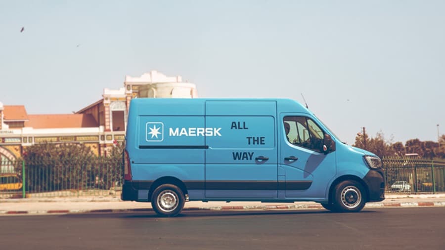 Maersk van in blue color with all the way slogan
