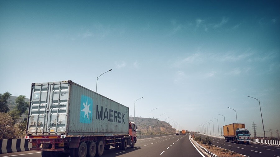 Maersk truck moving on road