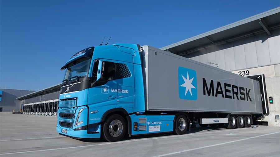 Maersk truck leaving a cross-dock inland location.