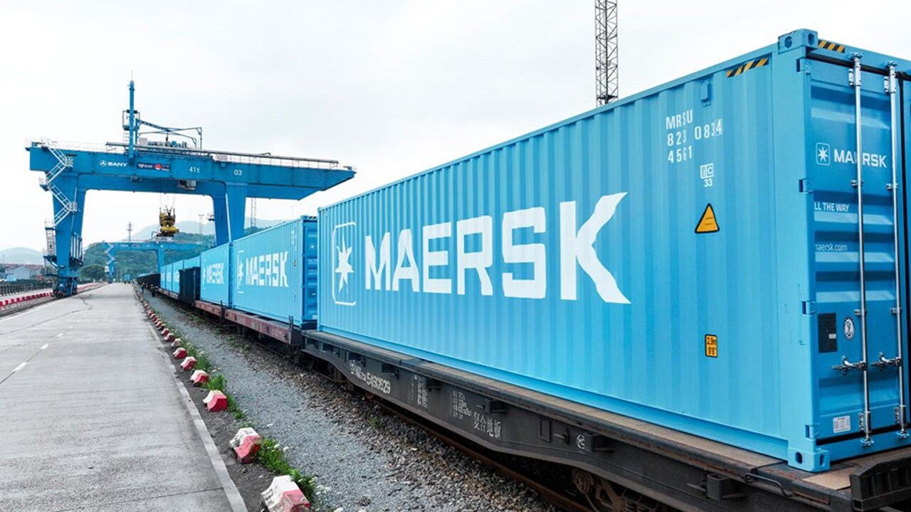 Blue new container at train deport