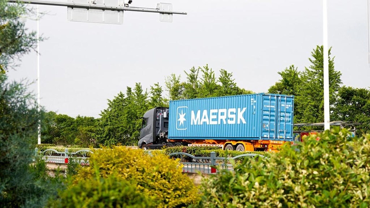 Maersk blue container on the road in china